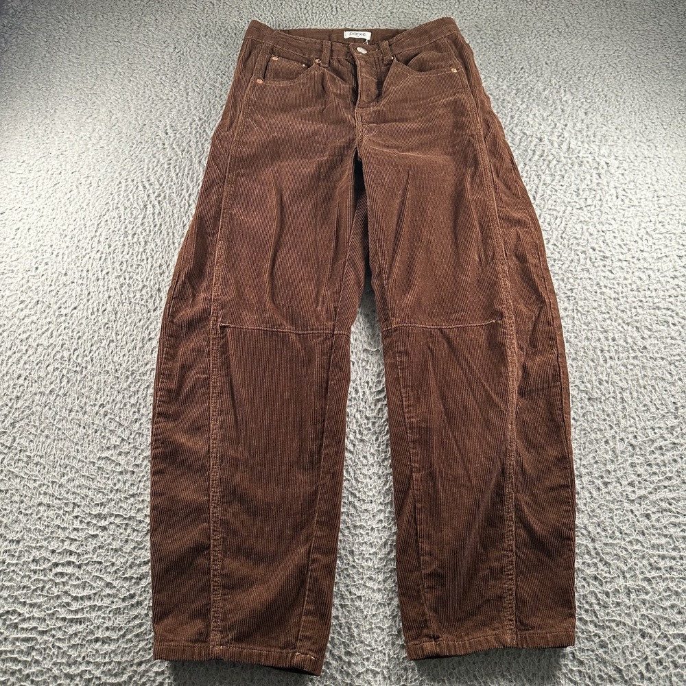 Parke Corduroy Pants Womens 24 Brown Barrel Leg High Rise Button Fly 100% Cotton
